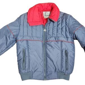 Vintage Snuggler Ski Jacket Puffer Mens Medium 40 Gray Red Quilted Zip Winter